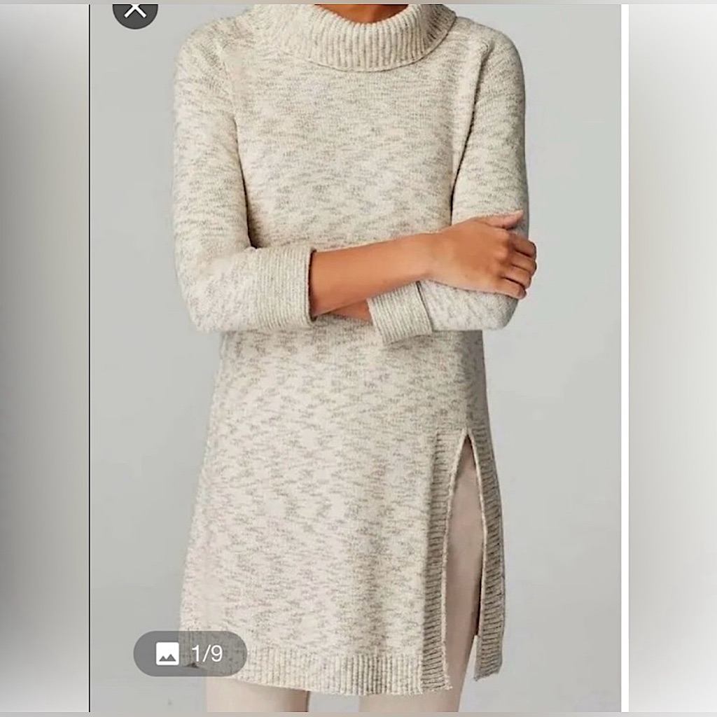 J. Jill - Pure Jill Cowl Neck Tunic Cream Oatmeal Colored Sweater, Size M